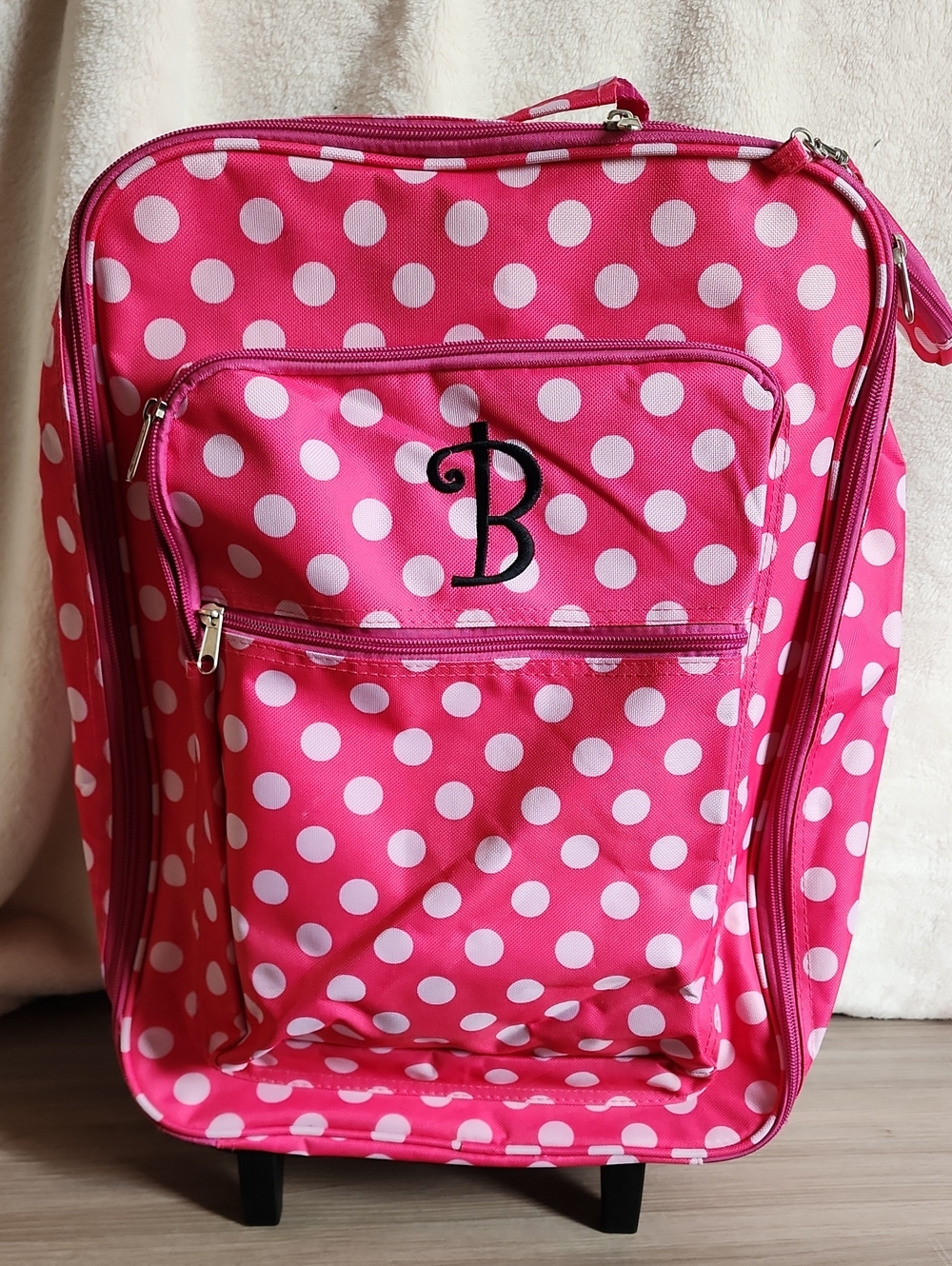 Monogrammed Pink Polka Dot Rolling Bag - Personalized Travel Tote